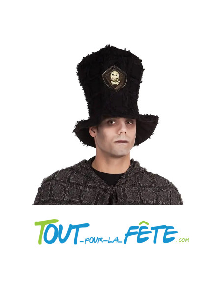 Chapeau haut de forme avec tête de mort noir skeleton