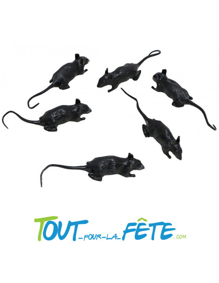 6 souris noires 8,5x2x2 cm