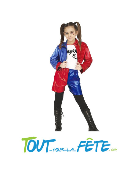 Déguisement Harley Quinn rouge et bleu taille enfant