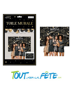 Toile murale " bonne année " noir et or 2m10 x 1m50 2