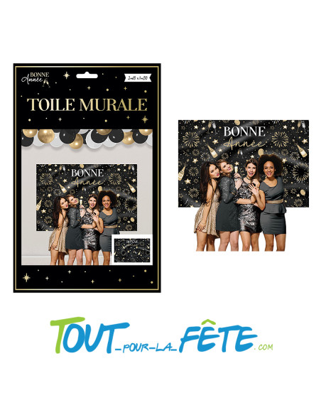 Toile murale " bonne année " noir et or 2m10 x 1m50