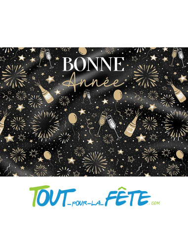 Toile murale " bonne année " noir et or 2m10 x 1m50
