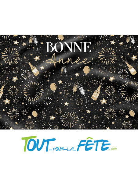 Toile murale " bonne année " noir et or 2m10 x 1m50