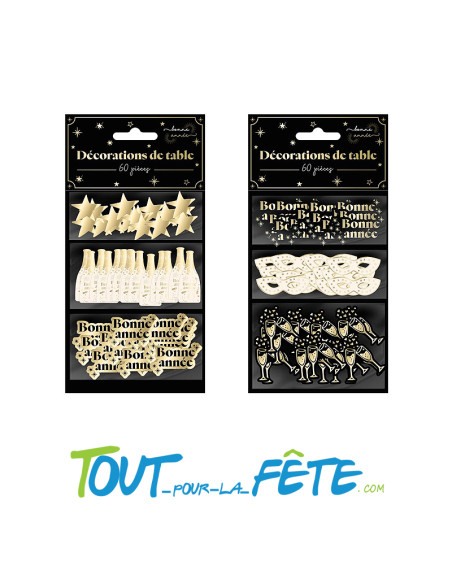 Lot de 60 décorations de table or et noir " bonne année "