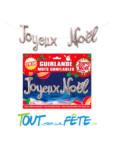 Ballon aluminium lettres Joyeux Noel 2.50m argent