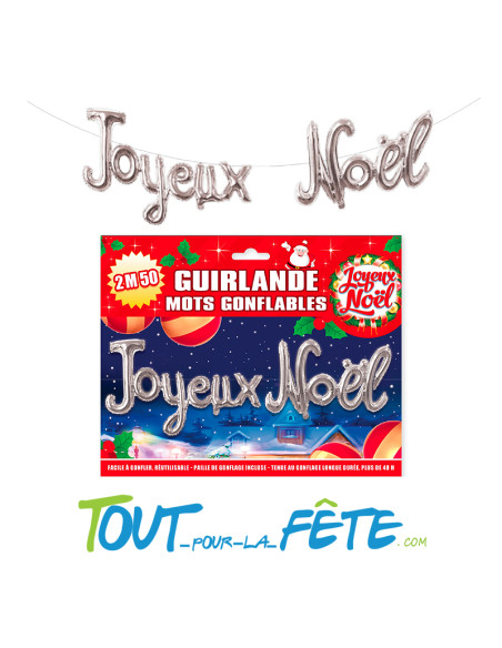 Ballon aluminium lettres Joyeux Noel 2.50m argent