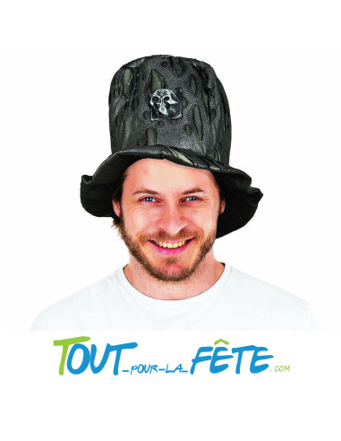 Chapeau haut de forme tête de mort gris