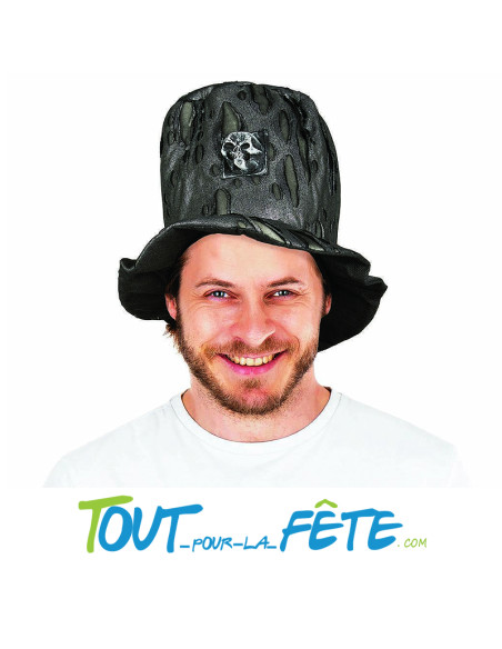 Chapeau haut de forme tête de mort gris