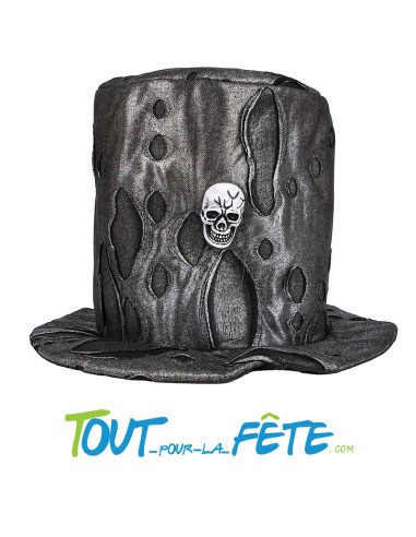 Chapeau haut de forme tête de mort gris