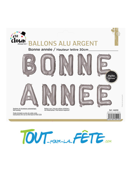 Ballon aluminium lettres " Bonne année " argent