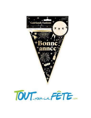 Guirlande fanions "bonne année" or et noir 3m