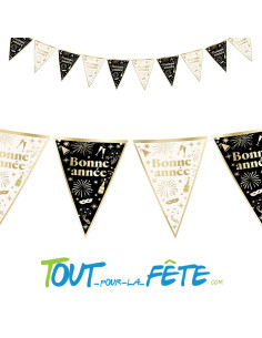 Guirlande fanions "bonne année" or et noir 3m 2