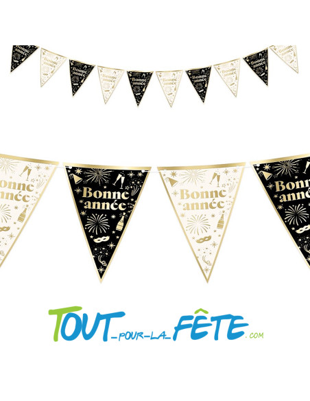 Guirlande fanions "bonne année" or et noir 3m