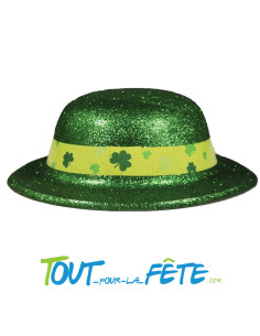 Chapeau melon vert St Patrick plastique à paillettes 2