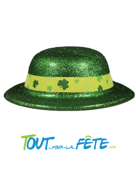 Chapeau melon vert St Patrick plastique à paillettes