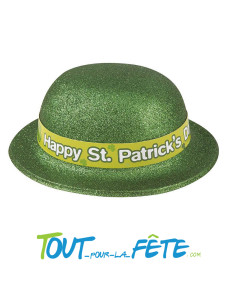 Chapeau melon vert St Patrick plastique à paillettes