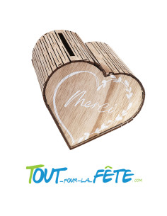 Urne / tirelire coeur naturel 24cm x 24cm x 15cm