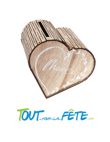 Urne / tirelire coeur naturel 24cm x 24cm x 15cm