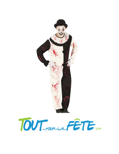Déguisement de clown terrifiant blanc et noir taille 14/16 ans