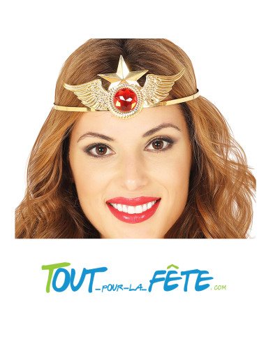 Diadème tiare métallique dorée super-heroine