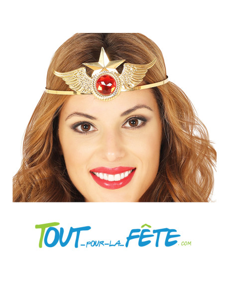 Diadème tiare métallique dorée super-heroine