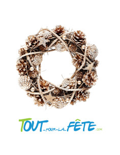 Couronne de pommes de pin pailletées en bois, diamètre 24 cm