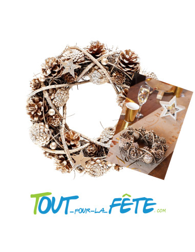 Couronne de pommes de pin pailletées en bois, diamètre 24 cm