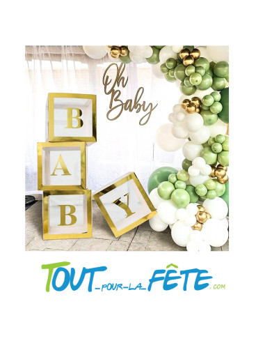 4 cubes carton or et transparents avec lettres adhésif Baby 30cm