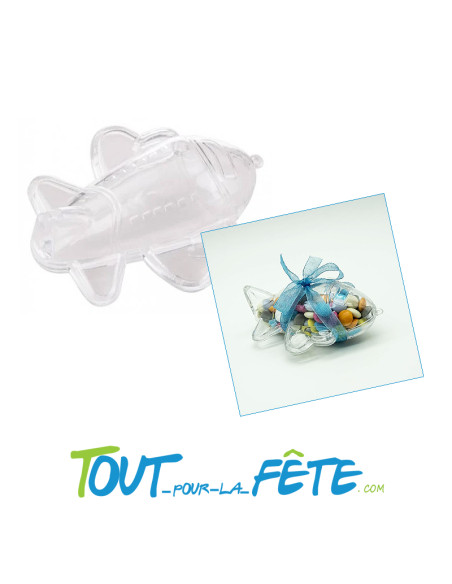 Contenant pour dragées forme avion transparent 9cm x 8cm x 4cm