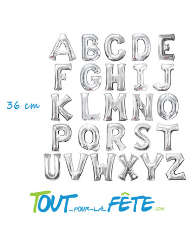 Ballon aluminium lettre alphabet argent 14" 36cm