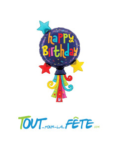 Ballon aluminium happy birthday multicolore 102cm