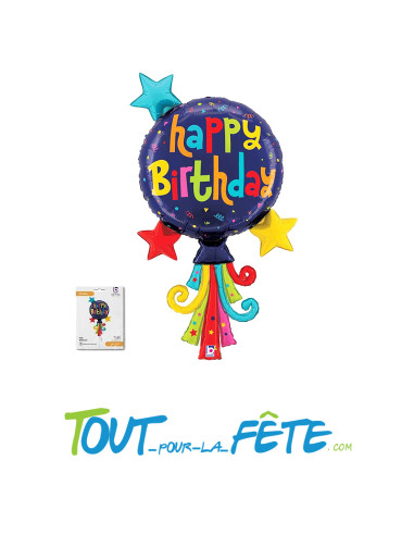 Ballon aluminium happy birthday multicolore 102cm