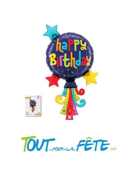 Ballon aluminium happy birthday multicolore 102cm
