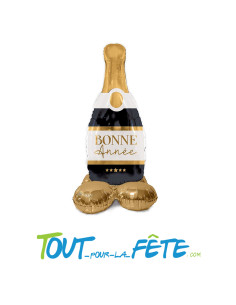 Ballon aluminium bouteille de champagne à poser " Bonne année " noir et or 113cm
