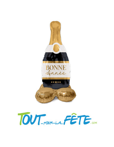 Ballon aluminium bouteille de champagne à poser " Bonne année " noir et or 113cm