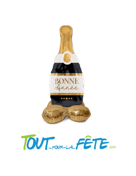 Ballon aluminium bouteille de champagne à poser " Bonne année " noir et or 113cm