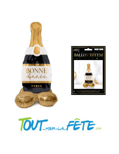 Ballon aluminium bouteille de champagne à poser " Bonne année " noir et or 113cm 2