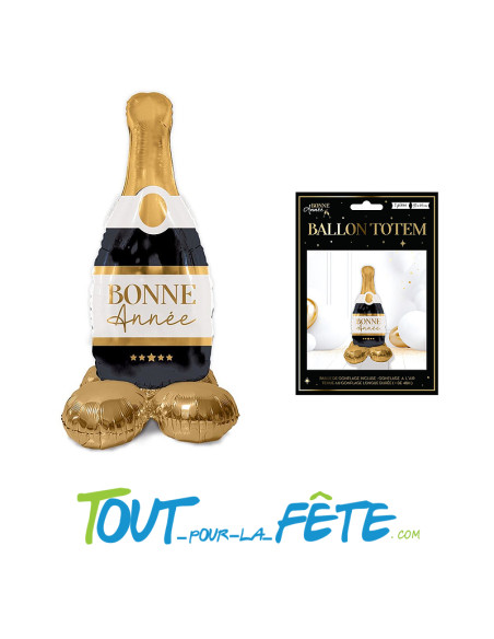 Ballon aluminium bouteille de champagne à poser " Bonne année " noir et or 113cm