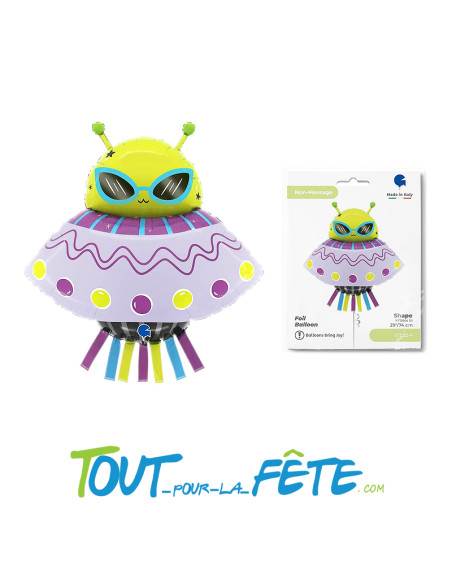 Ballon aluminium extra-terrestre ( alien ) avec soucoupe 74cm
