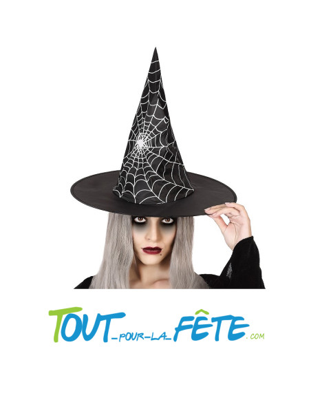 Chapeau de sorcière avec motif toile d'araignée noir