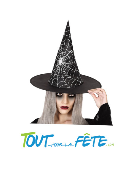 Chapeau de sorcière avec motif toile d'araignée noir