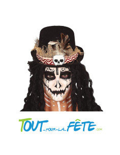Chapeau feutre haut de forme vaudou guérisseur noir et motif