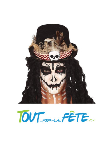 Chapeau feutre haut de forme vaudou guérisseur noir et motif
