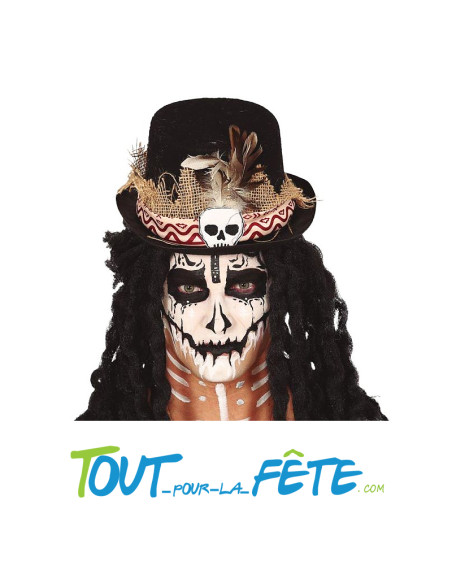 Chapeau feutre haut de forme vaudou guérisseur noir et motif