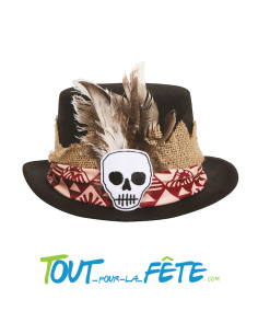 Chapeau feutre haut de forme vaudou guérisseur noir et motif 2
