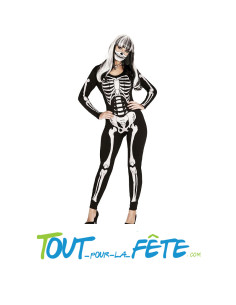 Déguisement de squelette taille adulte femme combinaison...