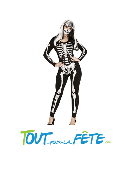 Déguisement de squelette taille adulte femme combinaison skeleton