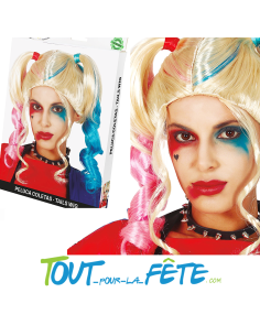 Perruque Harley quinn blonde, rose, bleu 2