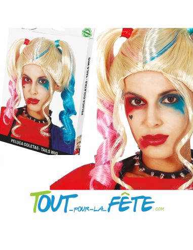 Perruque Harley quinn blonde, rose, bleu