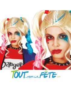 Perruque Harley quinn blonde, rose, bleu